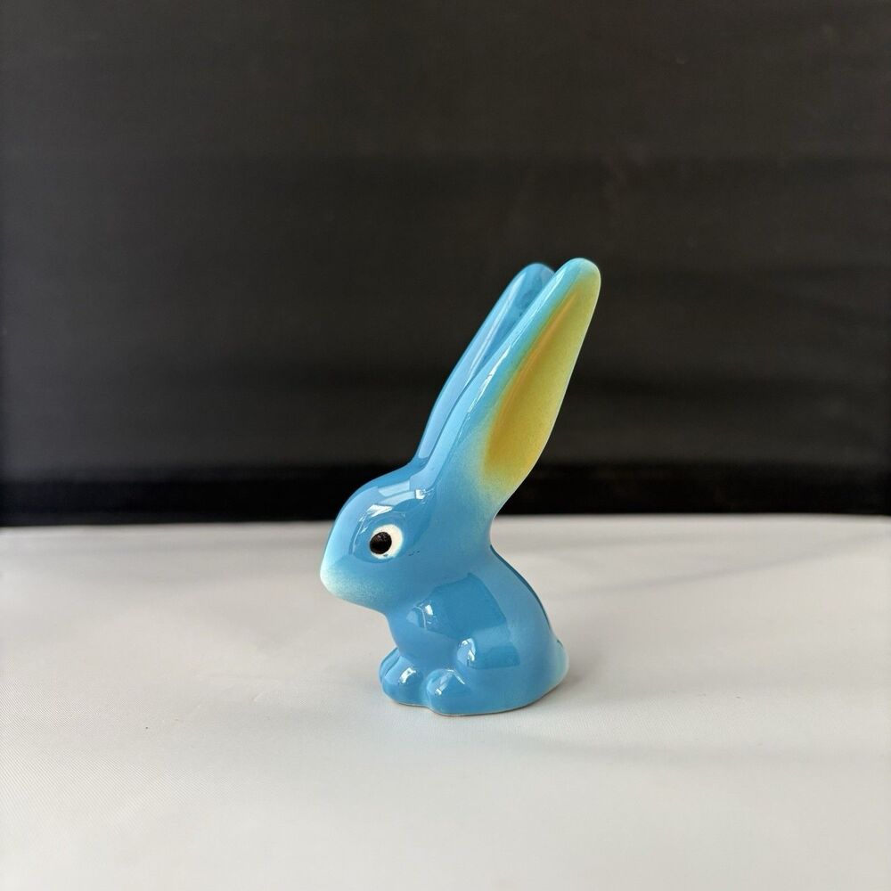Vintage Goebel Walter Bosse Blue Rabbit Figurine Straight Ears Yellow Germany 3”